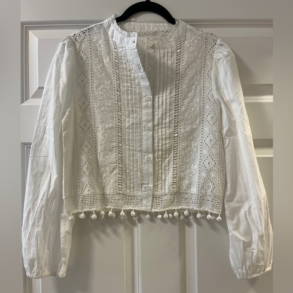 White Cotton Eyelet Pintuck Blouse
